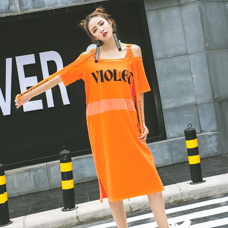 2017 Лето Женщины Платье Мода Письма Печатаются Холодный С Slash Шеи Спагетти Ремень