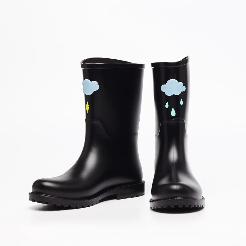 DRIPDROP Резиновые сапоги из ПВХ Водонепроницаемые ботинки для Девушек до середины икры с аппликациями Облаков и Космоса