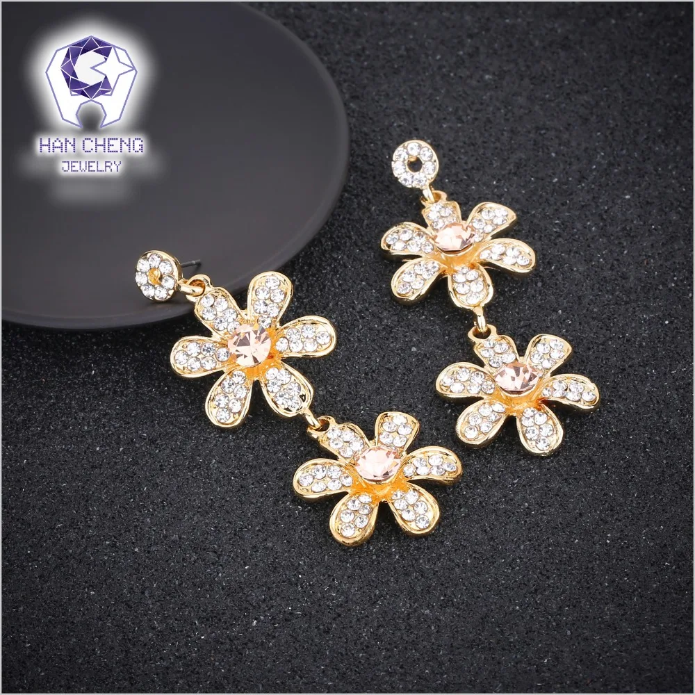 Новинка висячие серьги HanCheng с длинным золотым драгоценным камнем для женщин