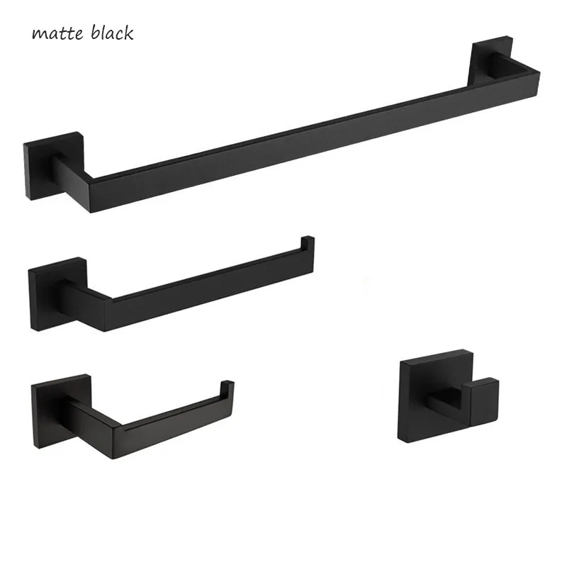 Black 4 pieces Черный& Матовый Золотой и хромированный держатель для полотенец Полотенца кольцо туалет Бумага держать халат крючок, Товары для ванной Ванная комната оборудования 4 предмета в комплекте - Цвет: Black 4 pieces