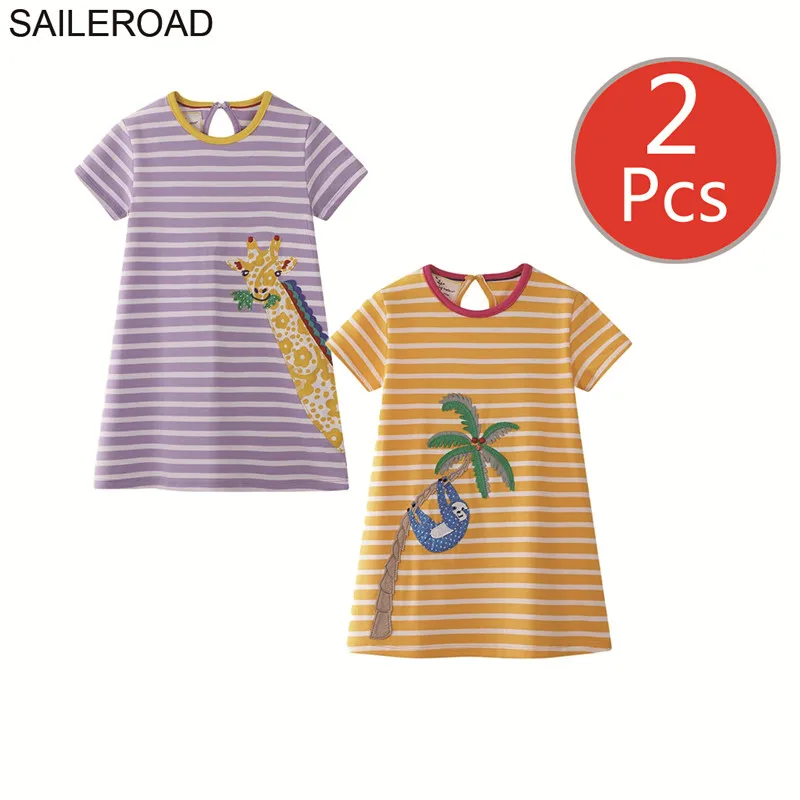 SAILEROAD 2 Шт. Динозавр Лето Новорожденных Девочек Одежда Животных Аппликация Детские Платья для Девочек Костюм Детей Принцесса Платье