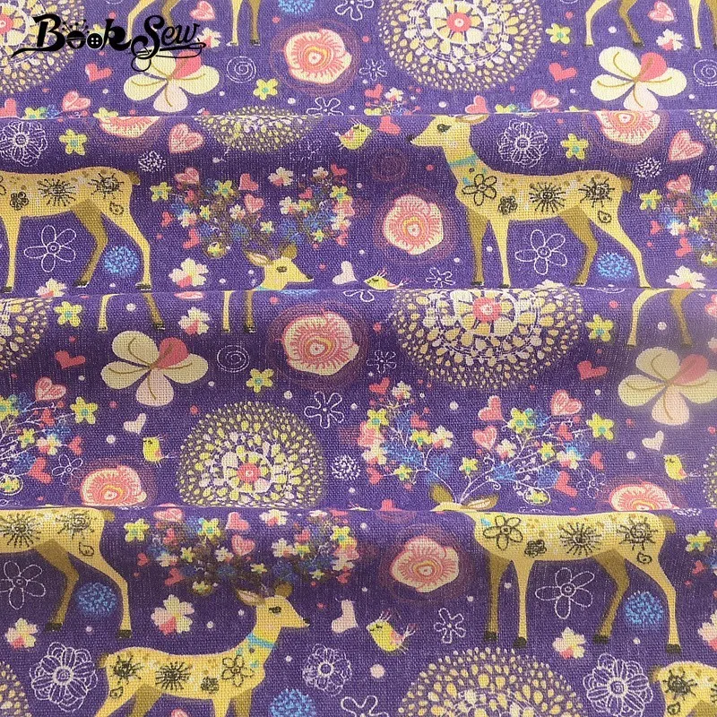 Booksew фиолетовая хлопчатобумажная льняная ткань хозяйственная с животным