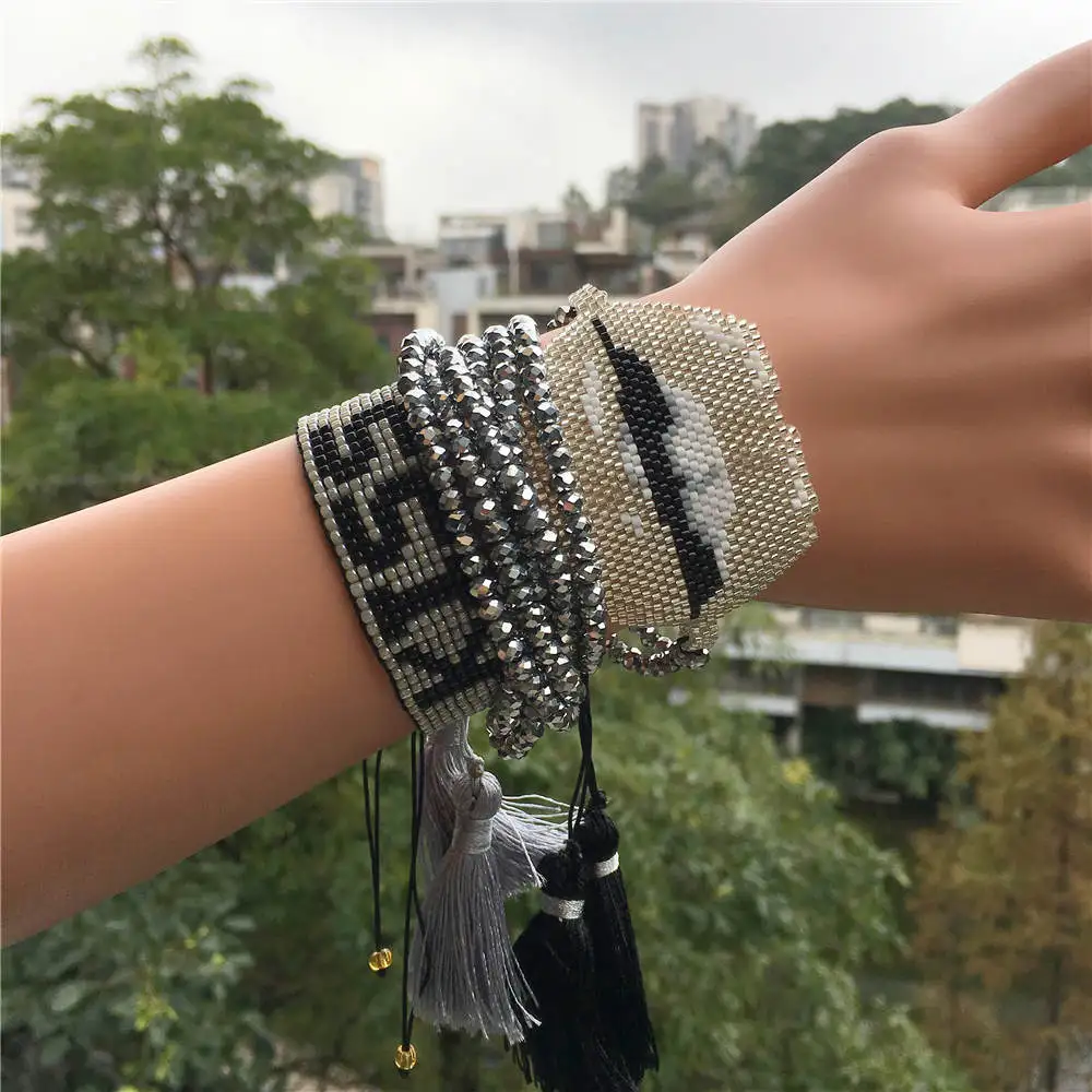 Go2boho Delica MIYUKI браслет Серебряный сексуальный браслет в форме губ поцелуй ювелирные изделия Pulsera Серебряный Кристалл для женщин кисточка Handmad ювелирные изделия