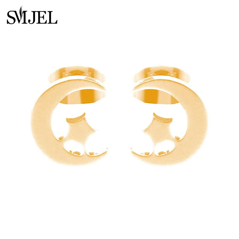 

Корейские серьги SMJEL, круглые серьги-гвоздики для женщин, винтажные минималистичные серьги-гвоздики ручной работы в форме Луны и звезды, юве...