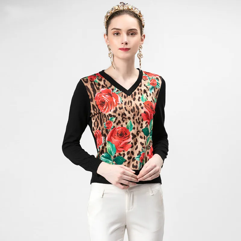 Женский трикотажный пуловер с длинным рукавом винтажный черный зеленый свитер