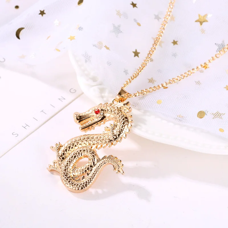 Цепочка с подвеской в виде Золотого Дракона женская длинная цепь стиле панк