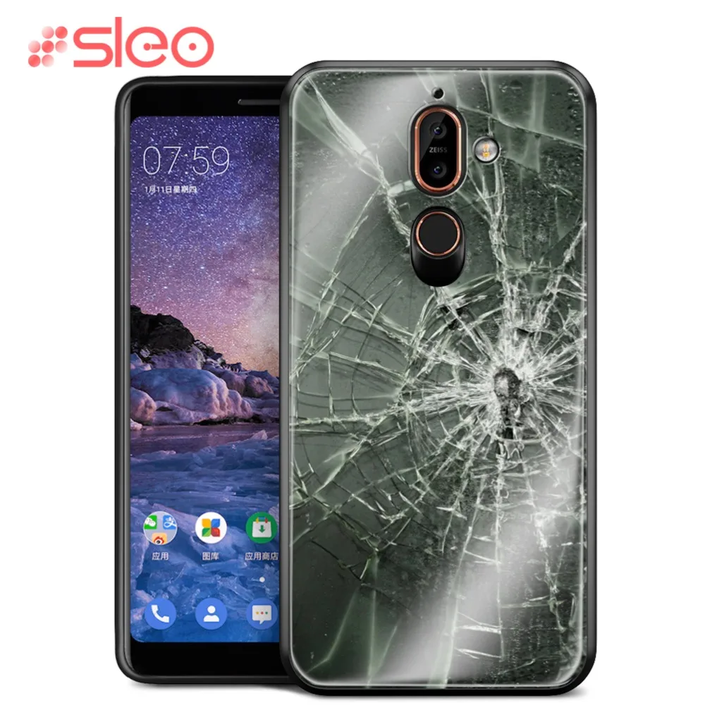 SLEO для Nokia 7 Plus чехол силиконовый оправа закаленное стекло задняя крышка Coque Funda 6