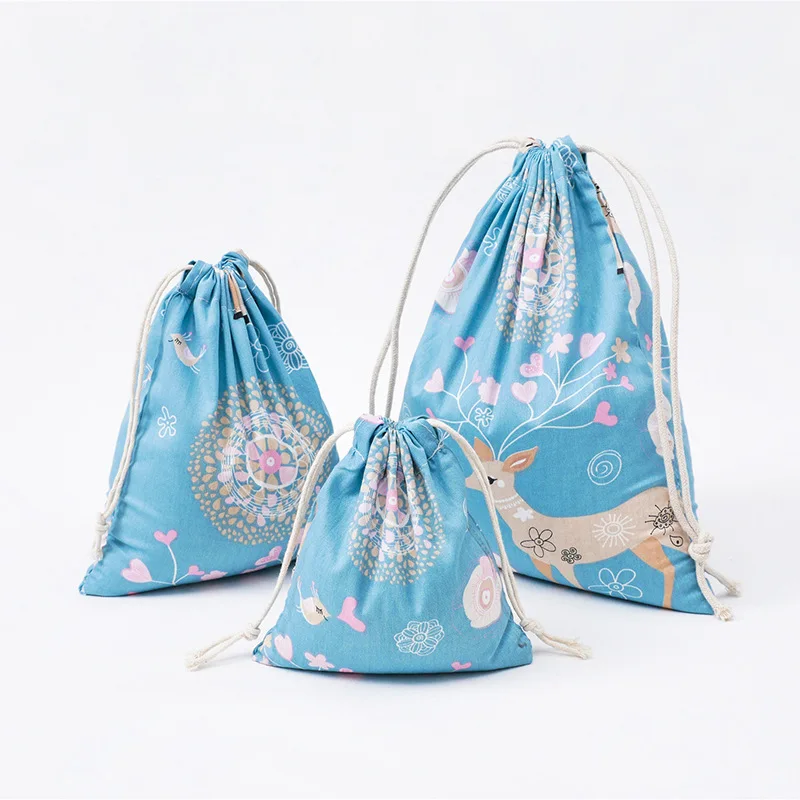 Printed cotton linen wholesale bundle mouth tea gift candy packaging bags rural style flower bear cartoon smart shopping bag | Багаж и