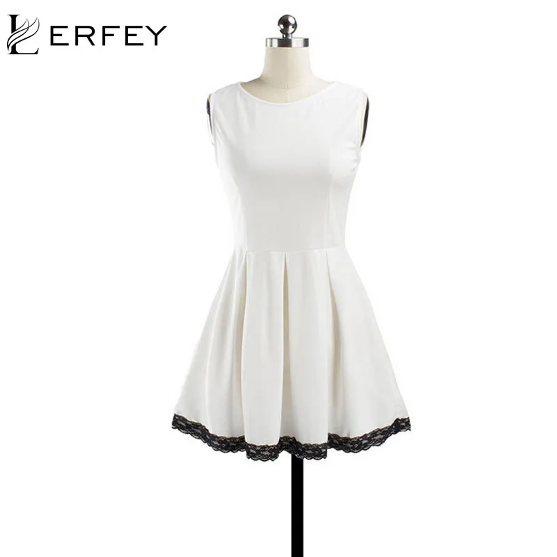 Lerfey Vestidos Летнее Повседневное платье Белый Плиссированные Мини повседневные