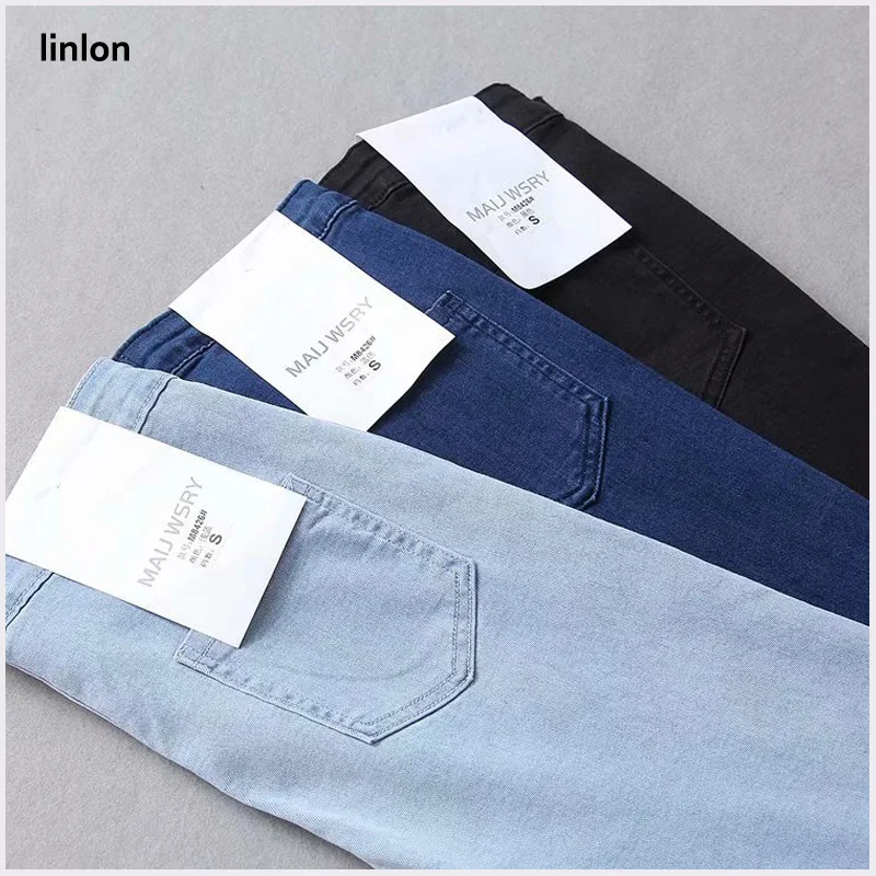 LINLON 2018 New Fashion Full-length Bell-Bottoms flare pants mid-waist light washed regular Spliced Trousers women jeans female |