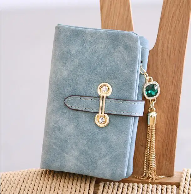 light green Модный короткий матовый женский кошелек, винтажный кошелек на молнии с кисточками и застежкой, женские кошельки и кошельки, сумка для денег, 843 - Цвет: light green