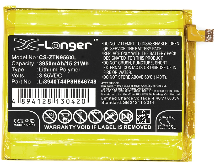 

Cameron Sino 3950mAh Battery Li3940T44P8H846748 for ZTE Blade Max 3, Blade Max 3 LTE-A, Max Blue 4G, N9560, Z986DL, Z986U