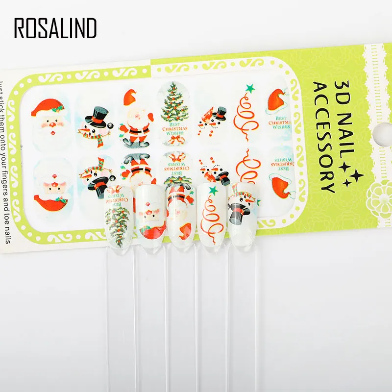 ROSALIND Nail Art Stickers Christmas Style Wraps Manicure Gel Polish Decoration Colorful Transfer Decal | Красота и здоровье