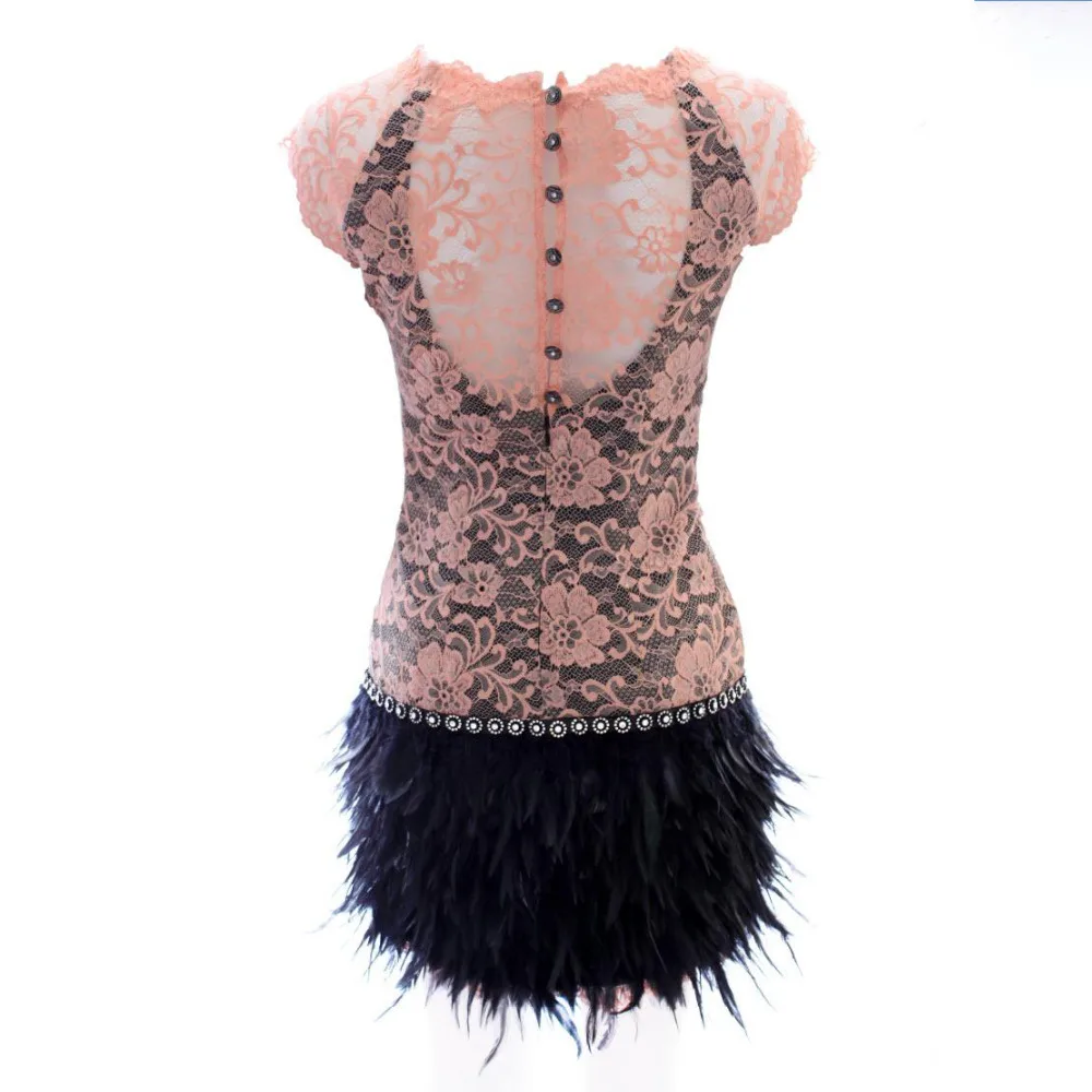 2017 женское мини платье с круглым вырезом и розовым кружевным верхом|dress feather|dresses