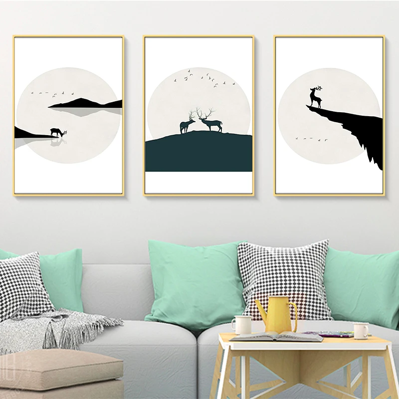 Скандинавский Лось счастливый олень под лунным светом картины на холсте