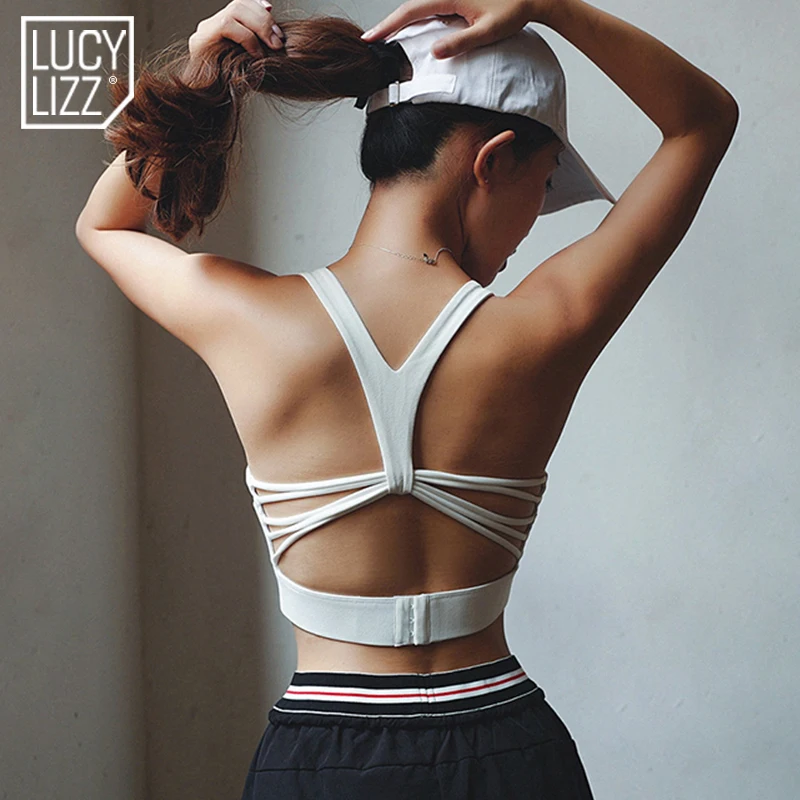Lucylizz, пуш-ап, спортивный бюстгальтер, Топ для женщин, с открытой спиной, для фитнеса, без косточек, бюстгальтер для йоги тренажерного зала, мягкий, спортивный топ, спортивный, быстросохнущий, бюстгальтеры для тренировок
