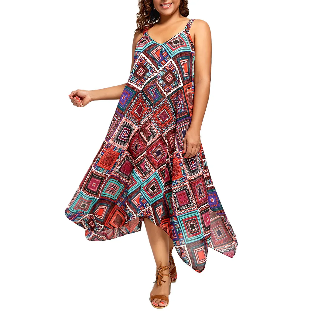 Женское длинное платье с цветочным принтом модное асимметричное без рукавов v