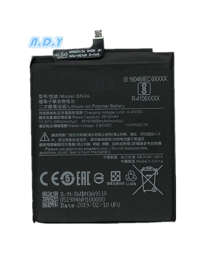 Для оригинальных аккумуляторов Xiaomi BN3A 2910/3000mAh для XiaoMi Redmi Go аккумулятор
