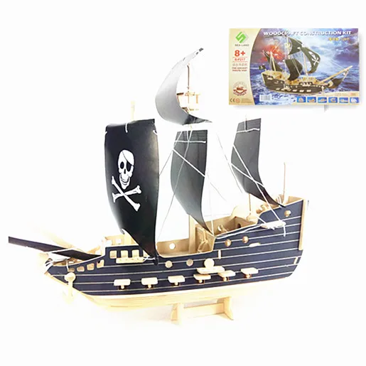 Деревянная 3D модель здания Игрушка Головоломка сборка деревянное ремесло Строительство дракон король древний пират парусный Финикийский корабль 1 шт