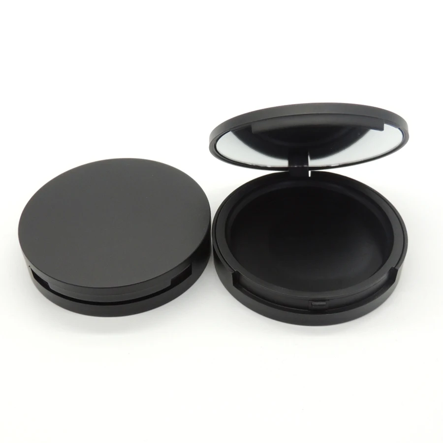 1 шт./лот 59 мм матовый черный банка для компактной пудры с зеркалом и алюминиевая