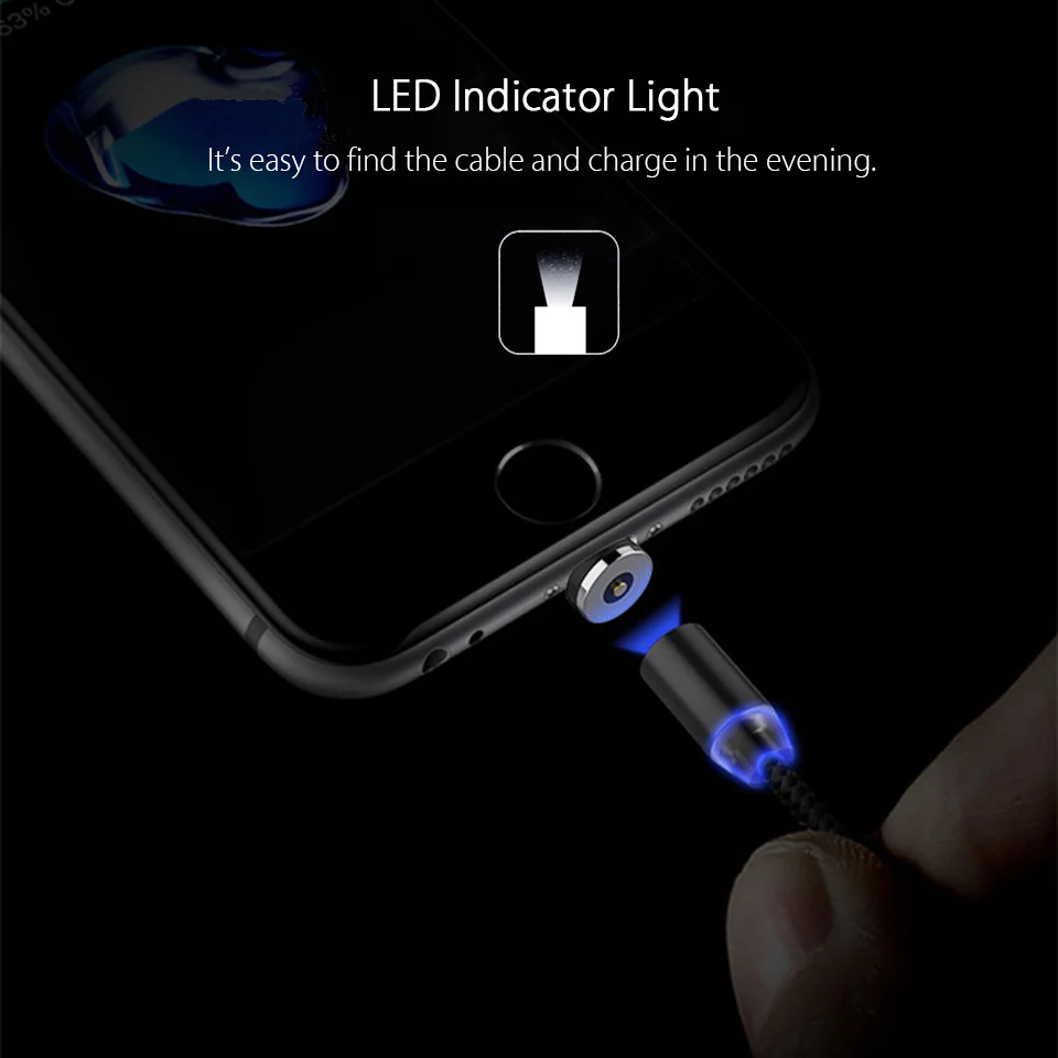 Магнитный кабель со светодиодной подсветкой Micro USB Type C телефонный для Samsung Huawei Xiaomi