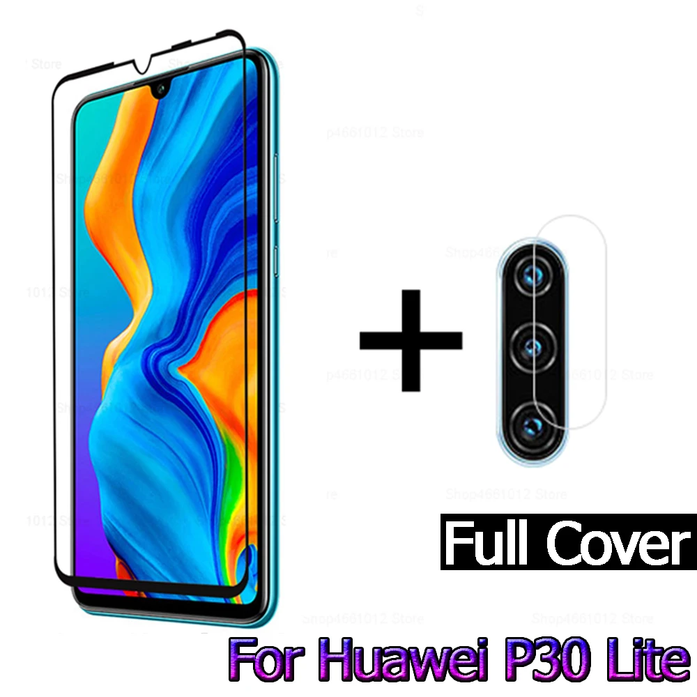 Защитное стекло 2 в 1 для Huawei P30 Lite закаленное защиты экрана объектива камеры