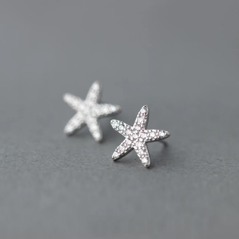 

MloveAcc Hot Sale 100% 925 Sterling Silver Star Tropical Starfish Stud Earrings for Women Clear CZ Fashion Jewelry Bijoux