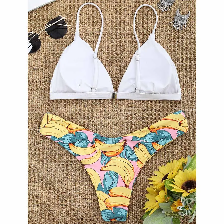 Симпатичные банан печати Push Up комплект бикини Для женщин сексуальные
