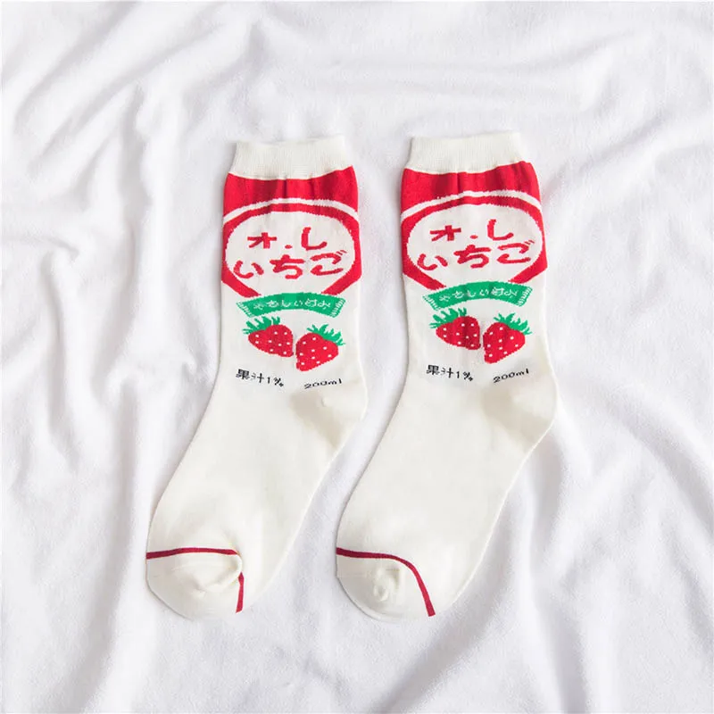 Red Socks Японские Харадзюку милые белые забавные носки с мороженым Клубничные жаккардовые носки с фруктовым соком Meias кавайные носки женские Skarpetki Sokken - Цвет: Red Socks