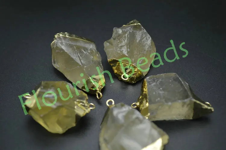 

Two Loops Natural Lemon Yellow Quartz Rough Nugget Jewelry Connectors Fit Necklace Jewelry Making