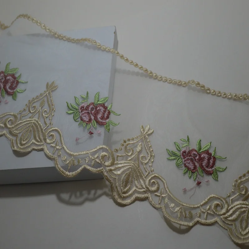 2 ярда/партия Прозрачная кружевная отделка с красным цветочным узором 18