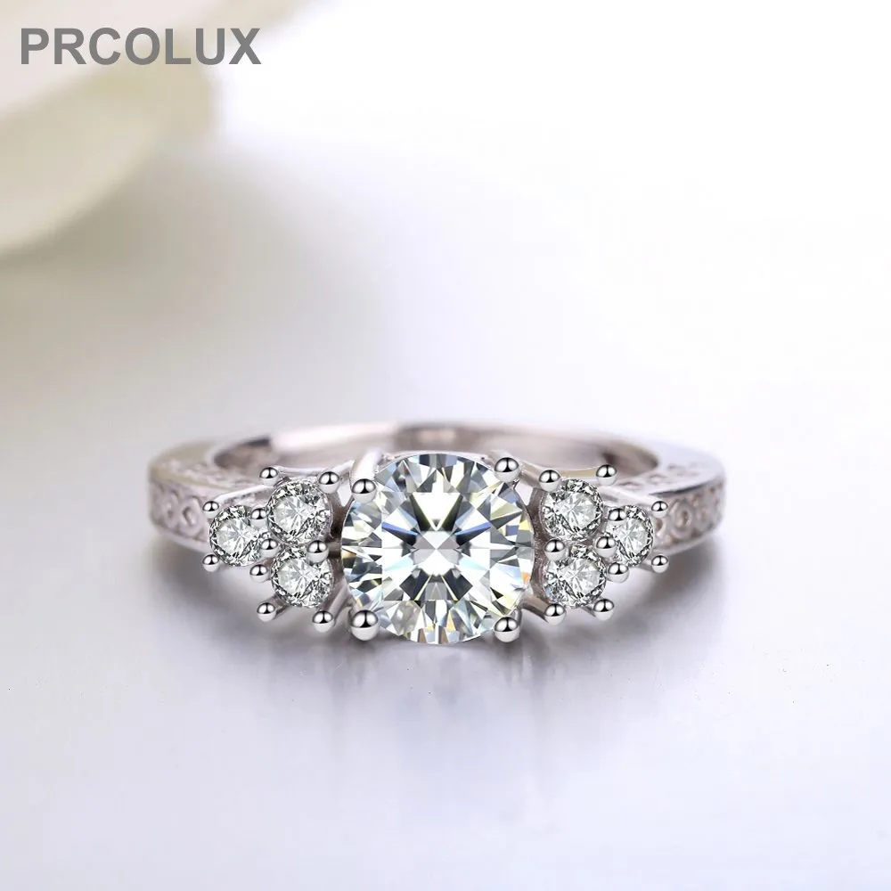 PRCOLUX Элегантные Свадебные Кольца для Для женщин Белый Круглый CZ посеребренные