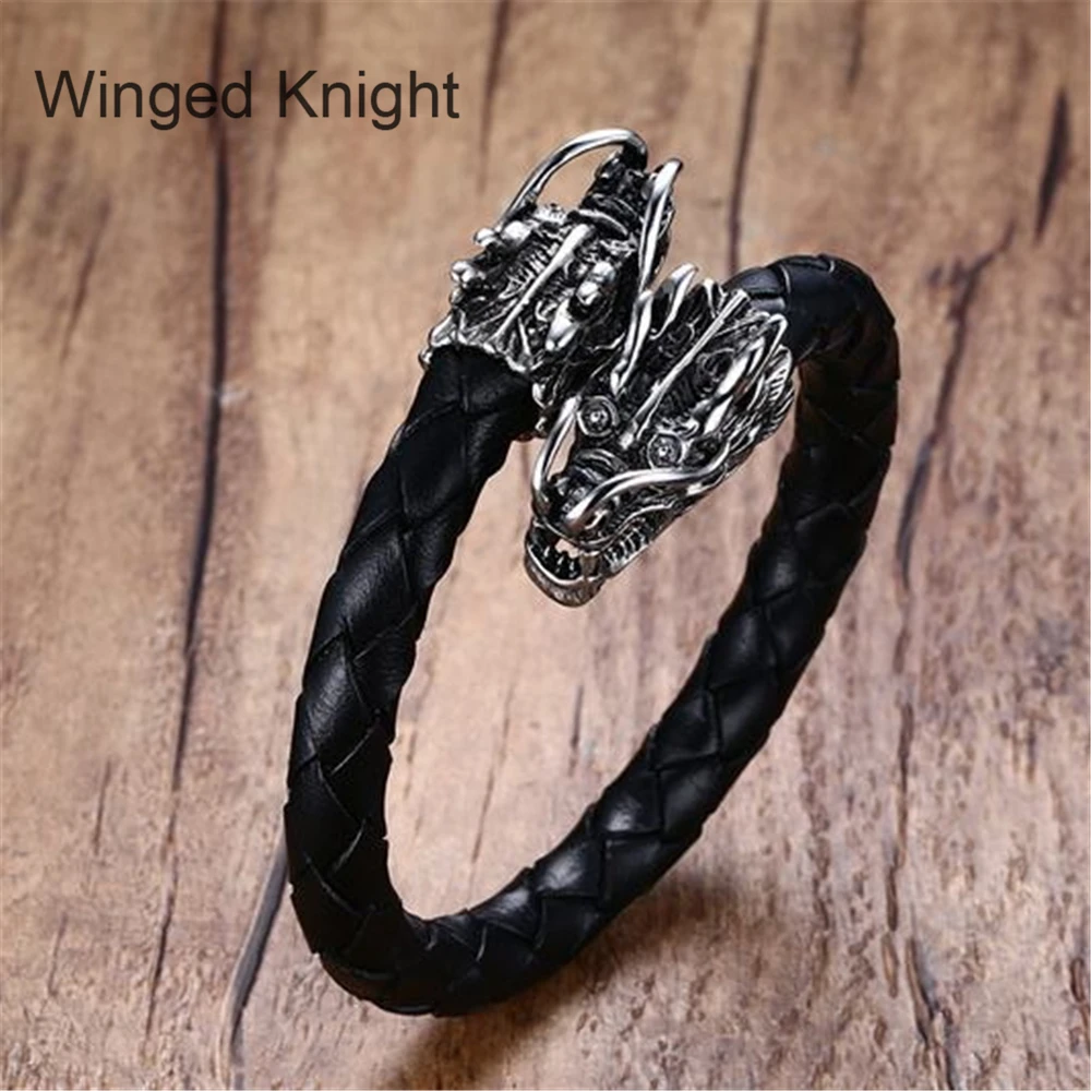 Животное дракон человек наручники из натуральной кожи тканый мужской браслет