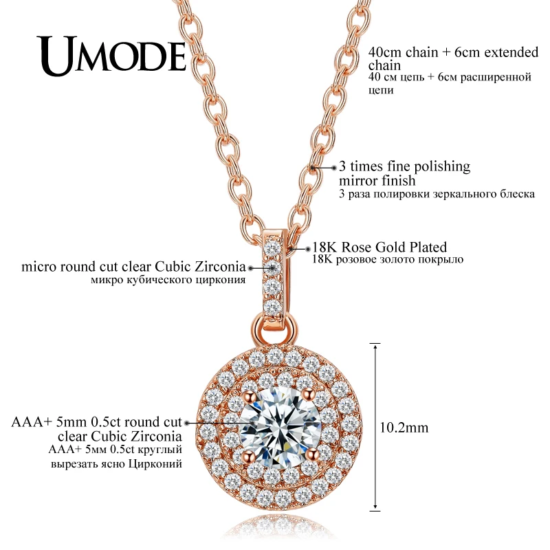 Женская цепочка с кулоном UMODE винтажное ожерелье кубическим цирконием цвет