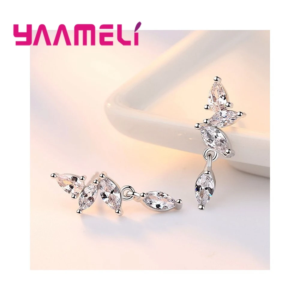 

Free Shipping Factory Cheap Price 925 Sterling Silver Sparkling Leaves Earrings Clear CZ Women Engagement Jewelry