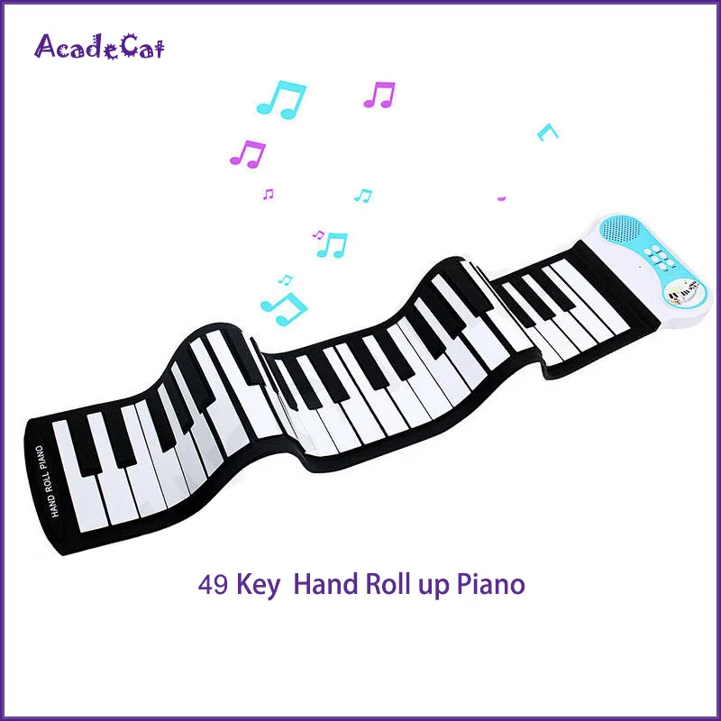 Профессиональное Силиконовое гибкое рулонное пианино с 49 клавишами портативная