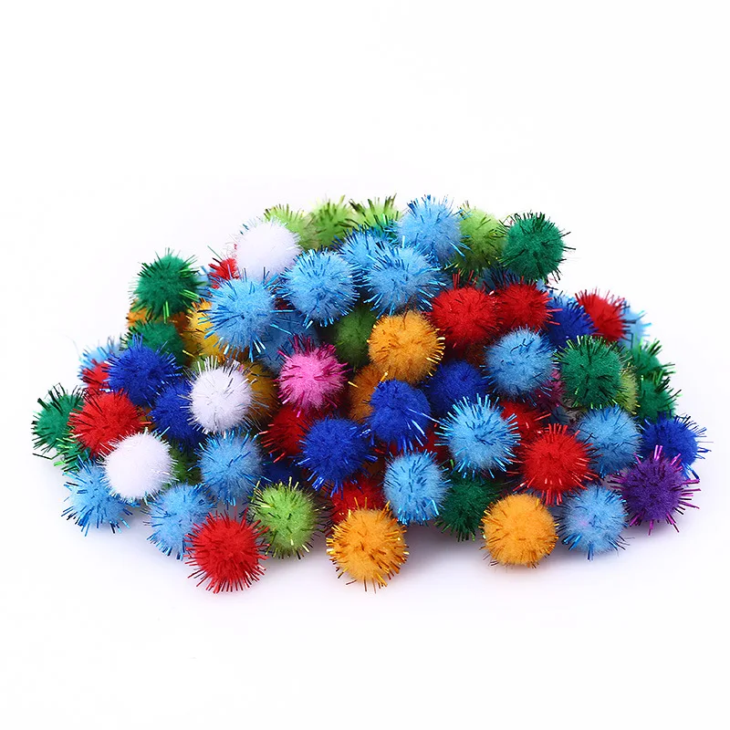 

100Pcs/lot Sequins Pompom Ball Fur Ball Plush Mixed Color Creative Kids Handmade Material Glitter Foam Ball DIY Craft Supplies