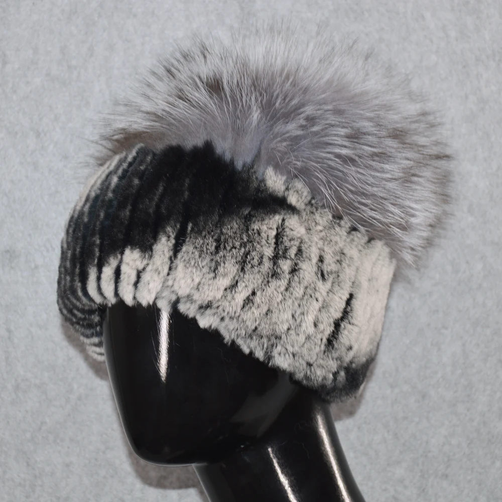 Прекрасный натуральный шапка из меха кролика Рекс женские зимние вязаные