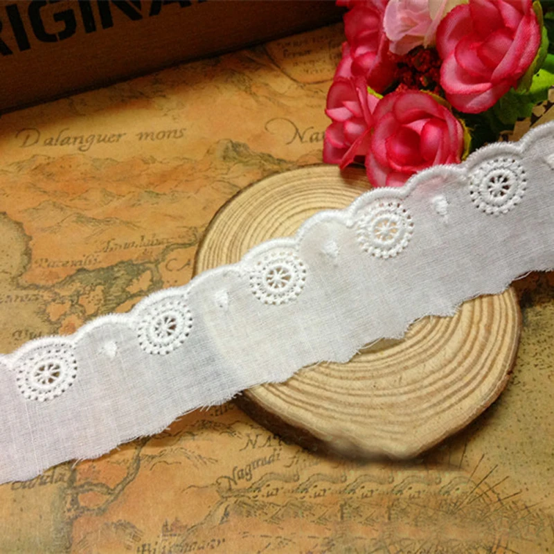 

20 yard 2.5cm 0.98" wide ivory fabric cotton embroidery lace trim ribbon L4K598