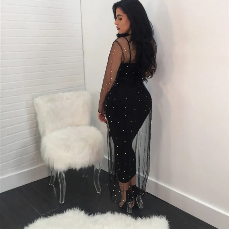 Женское сексуальное шифоновое длинное летнее платье из 2 предметов boho Mesh крупные