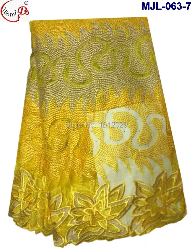MJL-063 Beautiful flower royal blue yellow teal lace 5 yards Latest net embroidery french fabric african high quality | Дом и сад