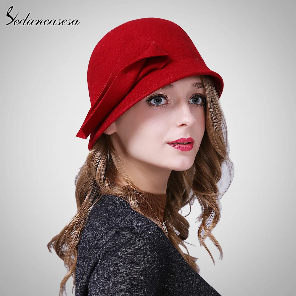 Sedancasesa, новинка, Осень-зима, шапка, женская, Англия, шерсть, войлок, шапка, Ретро стиль, Клош, шапки,, теплые, Панама, шапки для женщин, FW209001