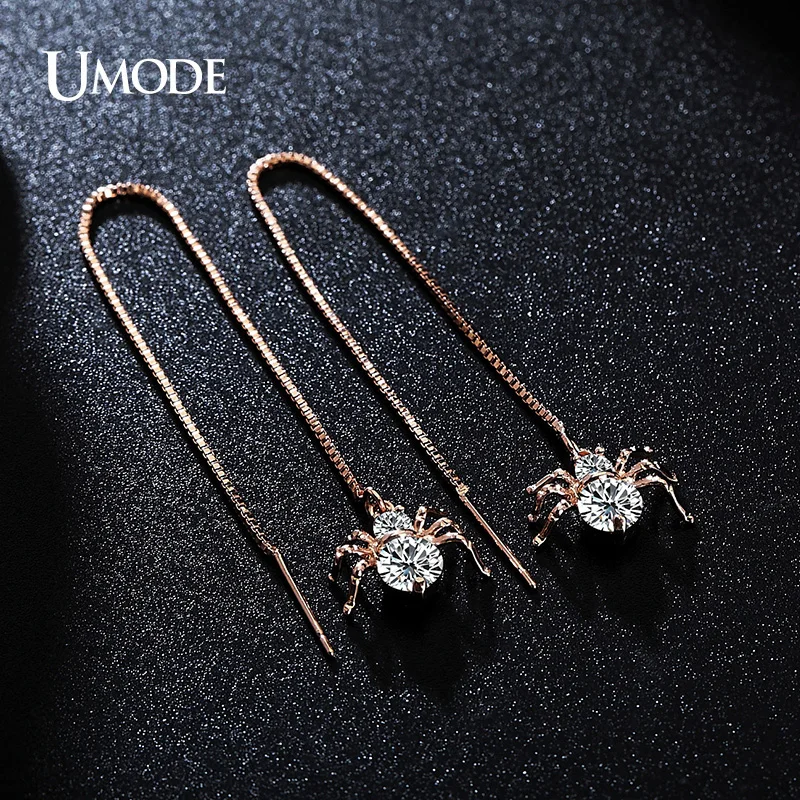Женские серьги подвески с фианитами розовое золото в коробке|fashion long earrings|long drop