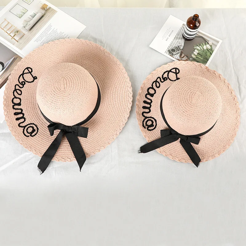 

Fashion Parent-child sun hat Cute children sun hats bow hand made women straw cap beach big brim hat casual girls summer cap