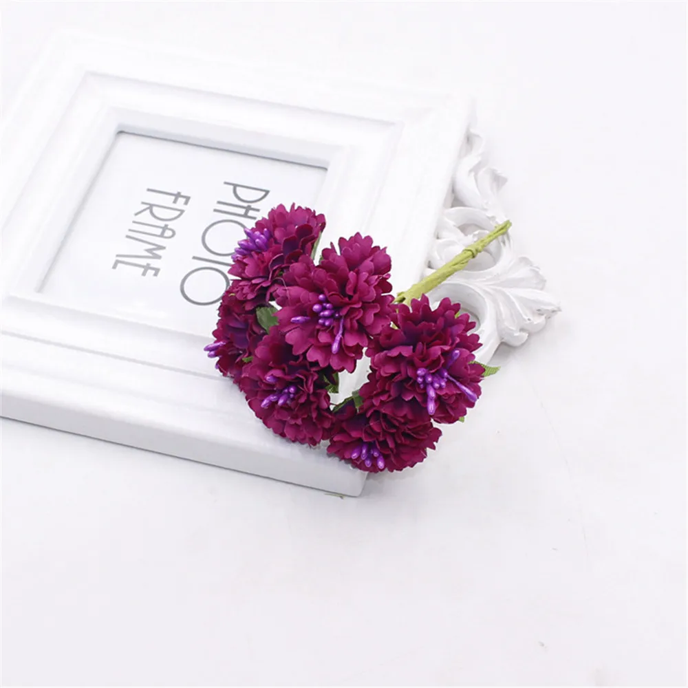 Dark purple 6 шт. 3,5 см маленькие шелковые цветы для скрапбукинга искусственная Хризантема DIY аксессуары для волос мини-цветы для рукоделия - Цвет: Dark purple