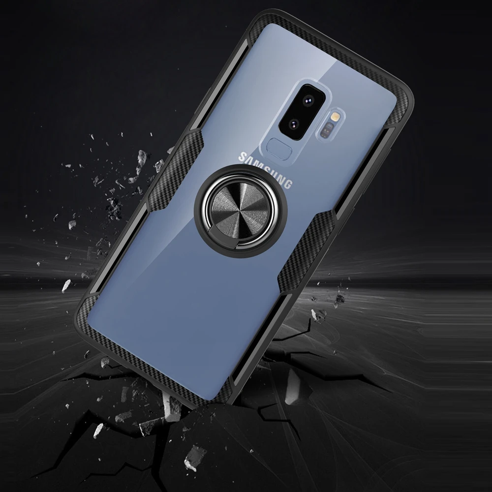 Eqvvol Transparent Phone Case For Samsung Galaxy S9 S10 Plus Note 9 S10e Car Magnetic Stand Cases Finger Ring Holder Cover | Мобильные