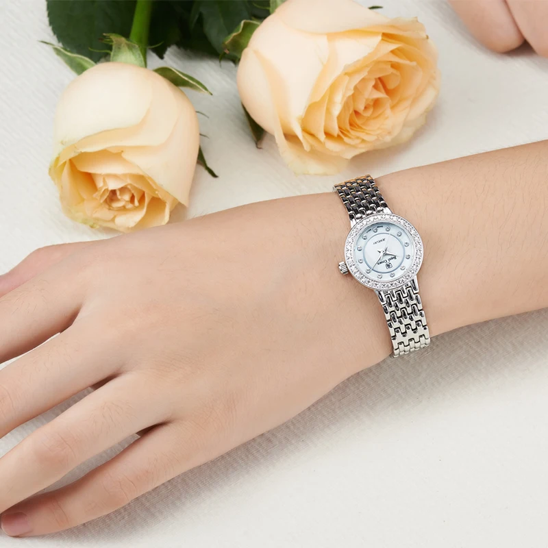 Женские часы с жемчугом из нержавеющей стали браслет стразы подарок для девочки