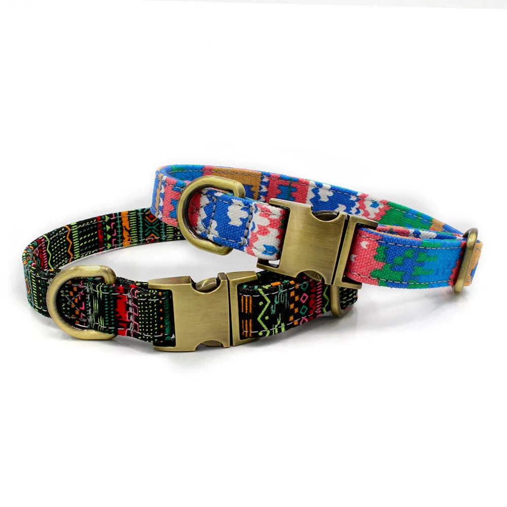 Dog Collar Lettering Pet Collar Bohemian Buckle retro Dog Cat Collar Pet Supplies accessories Cloth+Metal dropshipping Z620