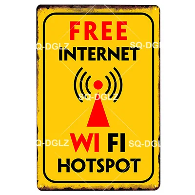 [SQ-DGLZ] Бесплатный Интернет WiFi точка доступа Оловянная вывеска Настенный декор прибывают в темную сторону металлические поделки WiFi зона плавок художественный плакат