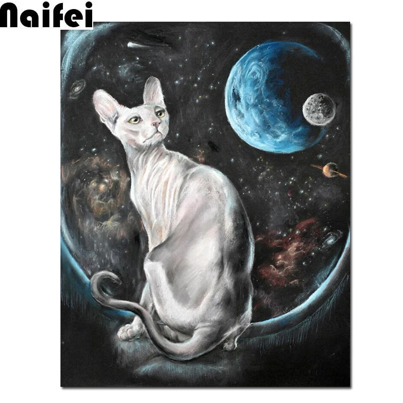 Алмазная мозаика 5D сделай сам картина с квадратными и круглыми стразами котом